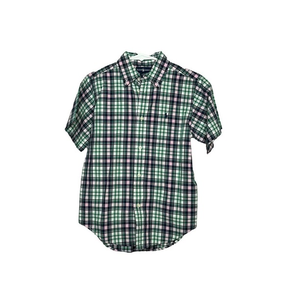 Ralph Lauren Short Sleeve Cotton Plaid Button Down Shirt Size 7 - Picture 1 of 7